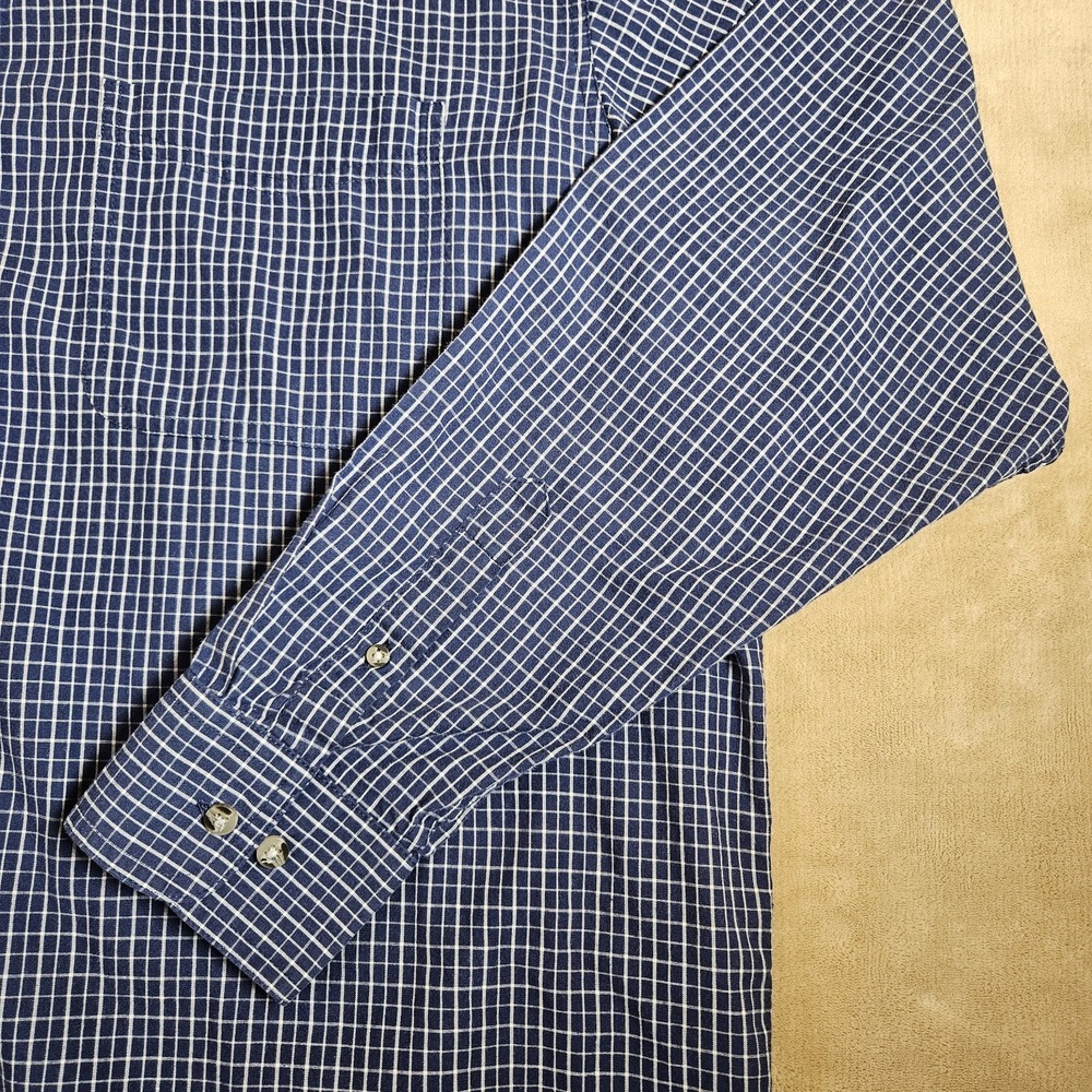 Wrangler Riata Mens Navy Blue White Micro Grid Check Button Down Shirt XL - Picture 7 of 16